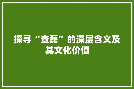 探寻“查磊”的深层含义及其文化价值