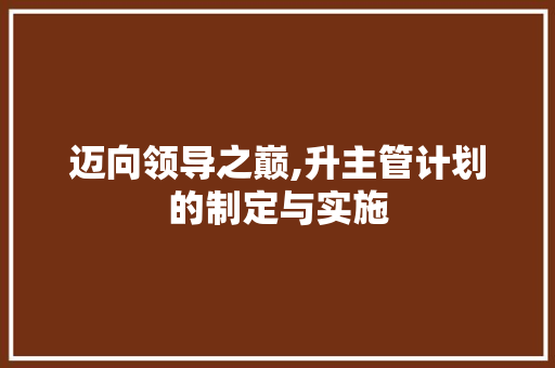 迈向领导之巅,升主管计划的制定与实施