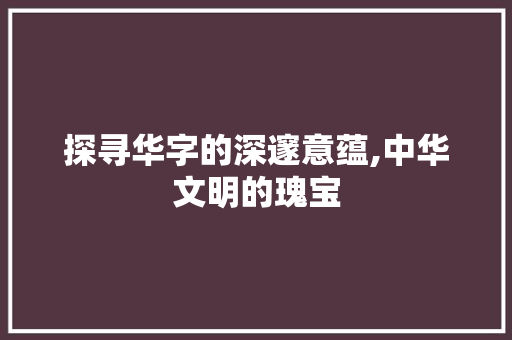 探寻华字的深邃意蕴,中华文明的瑰宝