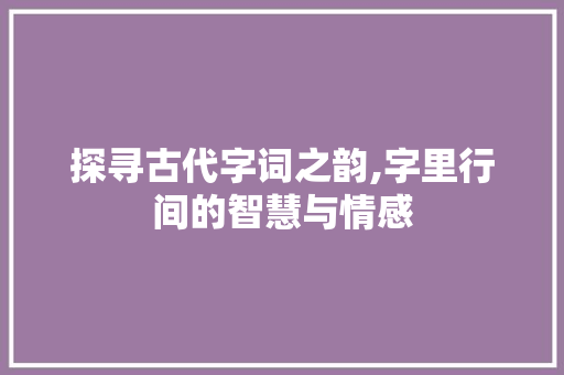 探寻古代字词之韵,字里行间的智慧与情感
