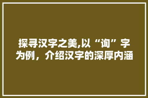 探寻汉字之美,以“询”字为例，介绍汉字的深厚内涵