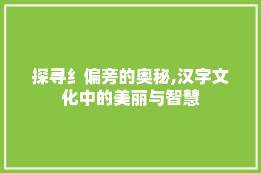 探寻纟偏旁的奥秘,汉字文化中的美丽与智慧