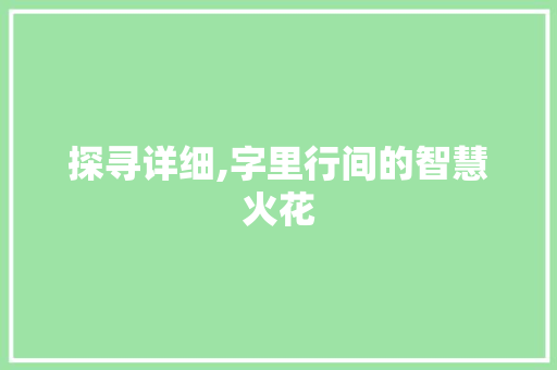 探寻详细,字里行间的智慧火花