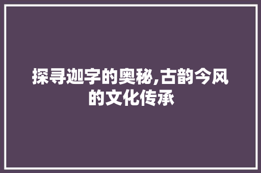 探寻迦字的奥秘,古韵今风的文化传承