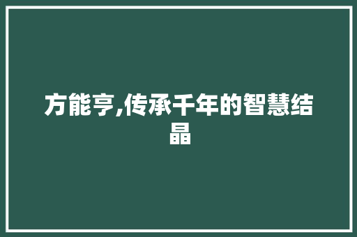 方能亨,传承千年的智慧结晶