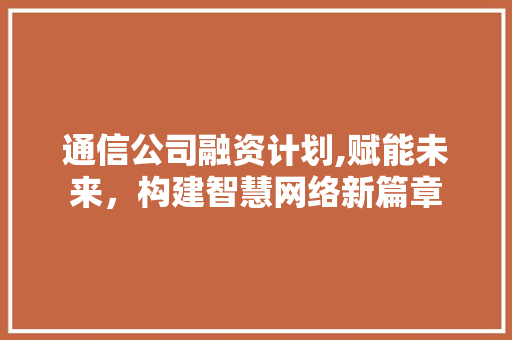 通信公司融资计划,赋能未来，构建智慧网络新篇章