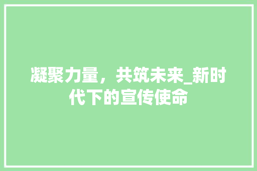 凝聚力量，共筑未来_新时代下的宣传使命