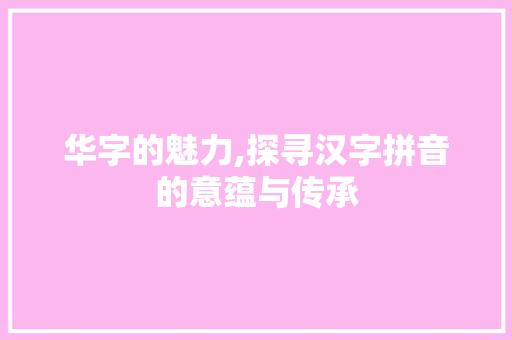 华字的魅力,探寻汉字拼音的意蕴与传承