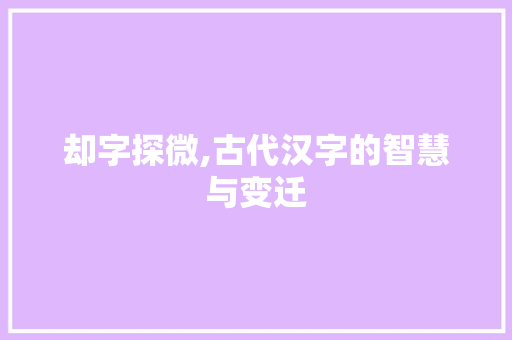 却字探微,古代汉字的智慧与变迁