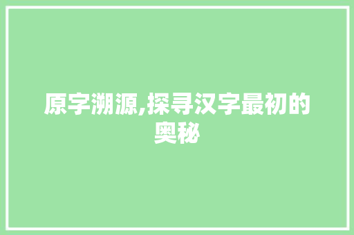 原字溯源,探寻汉字最初的奥秘