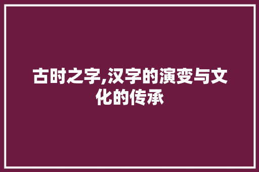 古时之字,汉字的演变与文化的传承