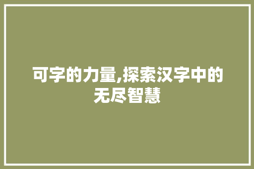 可字的力量,探索汉字中的无尽智慧