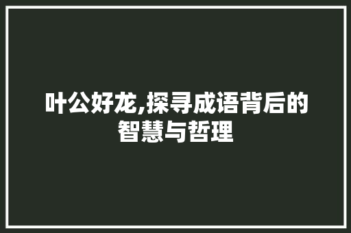 叶公好龙,探寻成语背后的智慧与哲理