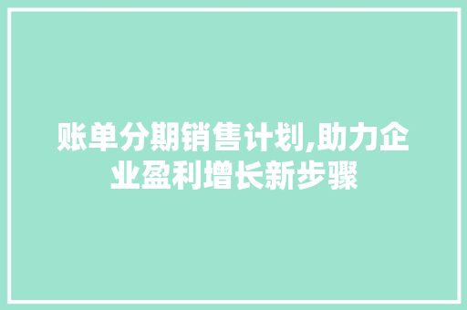 账单分期销售计划,助力企业盈利增长新步骤