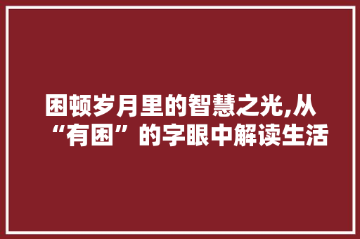 困顿岁月里的智慧之光,从“有困”的字眼中解读生活哲学