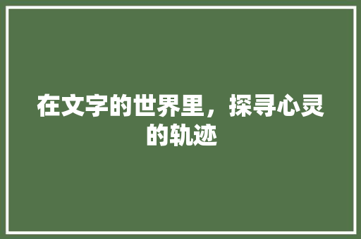 在文字的世界里，探寻心灵的轨迹