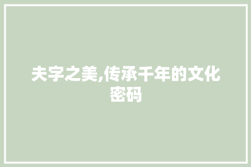 夫字之美,传承千年的文化密码