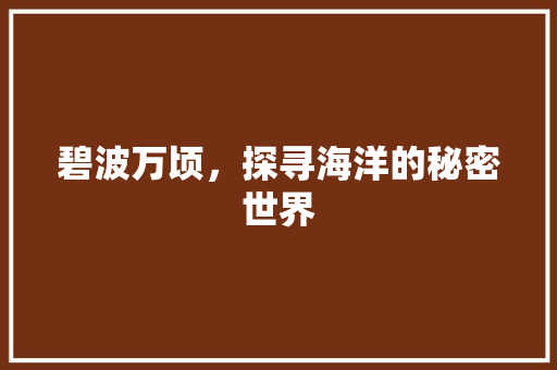 碧波万顷，探寻海洋的秘密世界