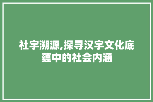 社字溯源,探寻汉字文化底蕴中的社会内涵 古代典籍