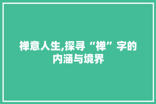 禅意人生,探寻“禅”字的内涵与境界