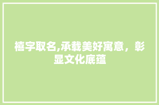 禧字取名,承载美好寓意，彰显文化底蕴