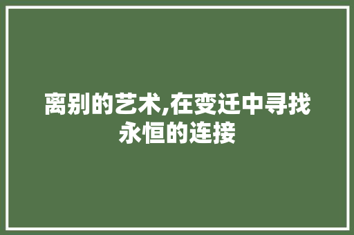 离别的艺术,在变迁中寻找永恒的连接