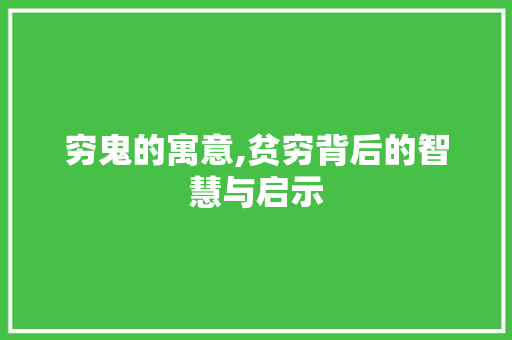 穷鬼的寓意,贫穷背后的智慧与启示