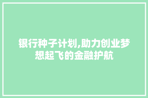 银行种子计划,助力创业梦想起飞的金融护航