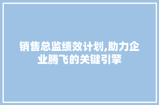 销售总监绩效计划,助力企业腾飞的关键引擎