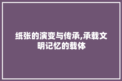 纸张的演变与传承,承载文明记忆的载体