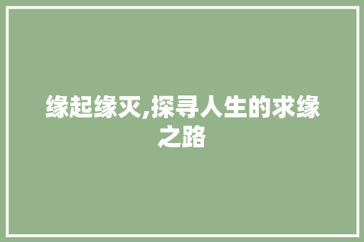 缘起缘灭,探寻人生的求缘之路