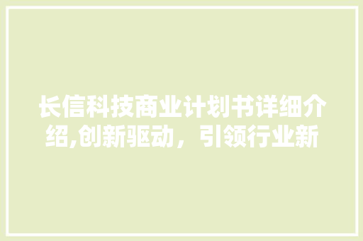 长信科技商业计划书详细介绍,创新驱动，引领行业新风向