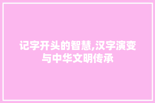 记字开头的智慧,汉字演变与中华文明传承
