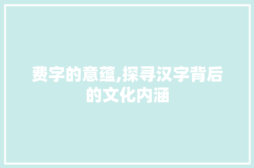 费字的意蕴,探寻汉字背后的文化内涵