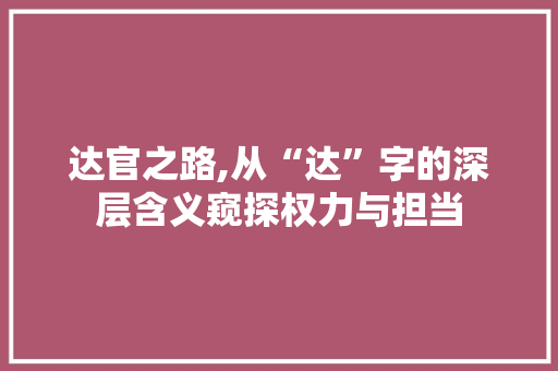 达官之路,从“达”字的深层含义窥探权力与担当