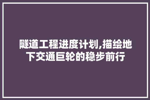 隧道工程进度计划,描绘地下交通巨轮的稳步前行