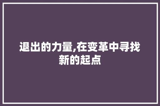 退出的力量,在变革中寻找新的起点
