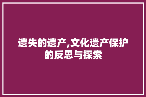遗失的遗产,文化遗产保护的反思与探索