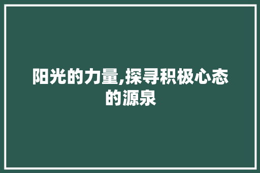 阳光的力量,探寻积极心态的源泉
