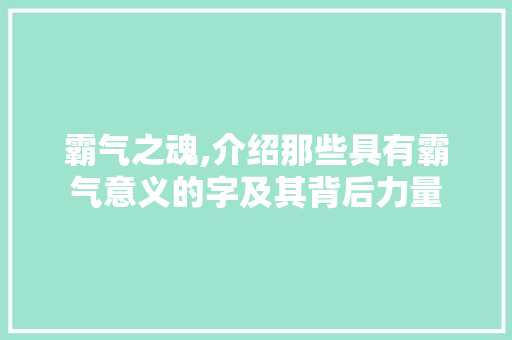 霸气之魂,介绍那些具有霸气意义的字及其背后力量