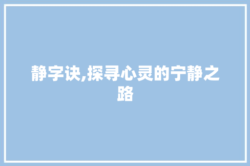 静字诀,探寻心灵的宁静之路