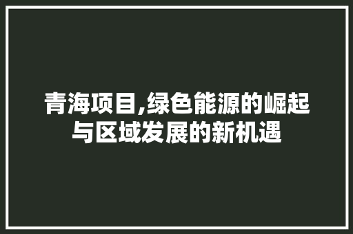青海项目,绿色能源的崛起与区域发展的新机遇