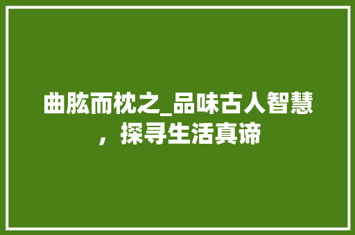 曲肱而枕之_品味古人智慧，探寻生活真谛