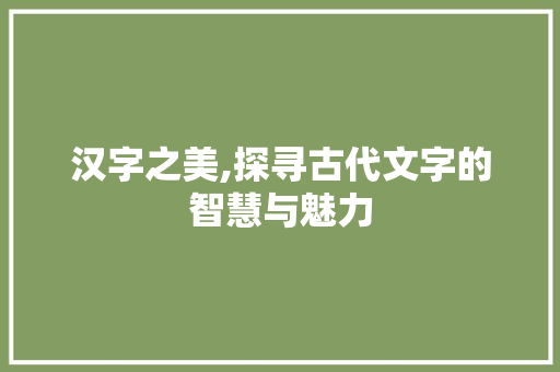 汉字之美,探寻古代文字的智慧与魅力