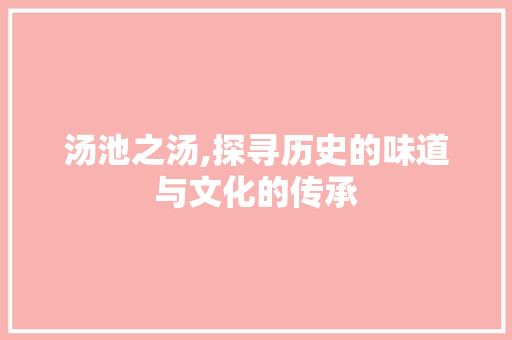 汤池之汤,探寻历史的味道与文化的传承