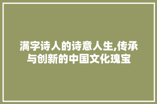 满字诗人的诗意人生,传承与创新的中国文化瑰宝
