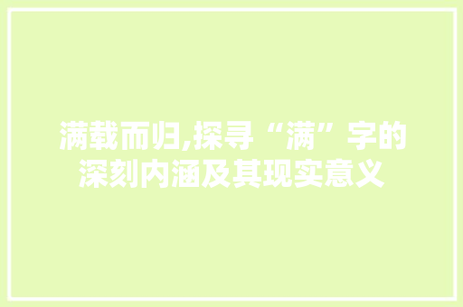 满载而归,探寻“满”字的深刻内涵及其现实意义