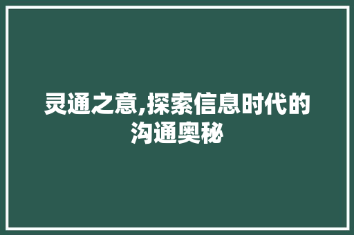 灵通之意,探索信息时代的沟通奥秘
