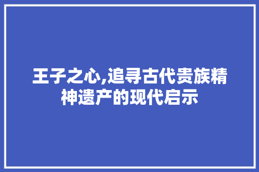 王子之心,追寻古代贵族精神遗产的现代启示