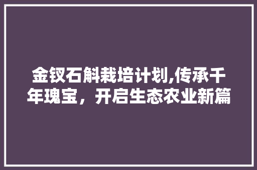 金钗石斛栽培计划,传承千年瑰宝，开启生态农业新篇章